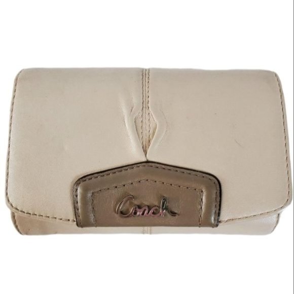 Coach Wallet Leather Tri Fold Ashley Beige WOMEN'S WOMAN'S CLUTCH BAG - Picture 1 of 14